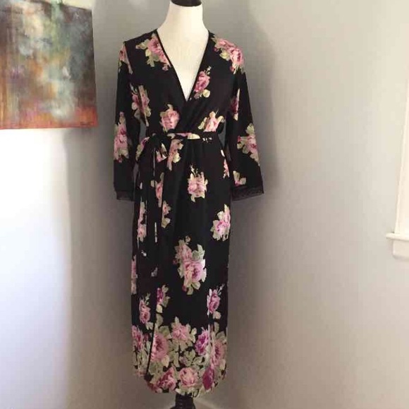 Oscar de la Renta Black floral Robe / Dress vintage - Picture 3 of 6